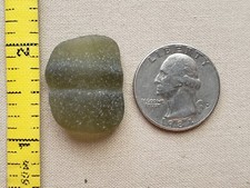 PURE BEACH SEA GLASS SURF TUMBLED OLIVE GREEN BOTTLE NECK LIP FROSTED PENDANT V1