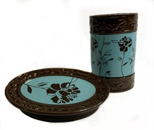 Popular Bath Home Cabella 2-Pc. Bath Accessory Set Ceramic Chocolate Blue