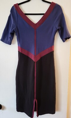 BCBG Maxazria V-Neck Color Block Knee Length Pencil Dress 3/4 Sleeve Small
