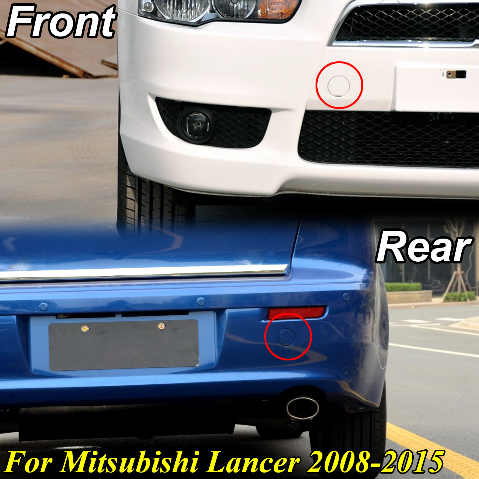 2x For Mitsubishi Lancer 0816 Tow Hook Eye Cover Rear Front Bumper Cap