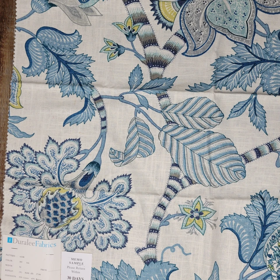 De Colección Años 90 Duralee Tela Muestra Caprichosa Azul Grande Paisley Lino Rayón Mezcla Foto 3 de 4