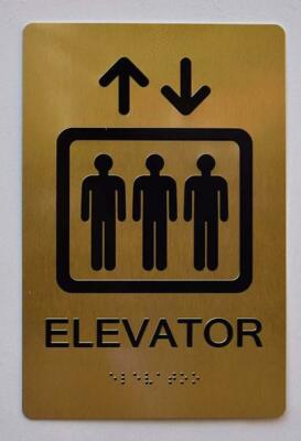 Elevator Sign - Gold(Aluminium, Gold/Black,Size 6X9) ....--REF24-1027