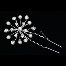 2 Pcs Handmade Freshwater Pearls Crystal Rhinestone Bridal Wedding Hair Pins BH0