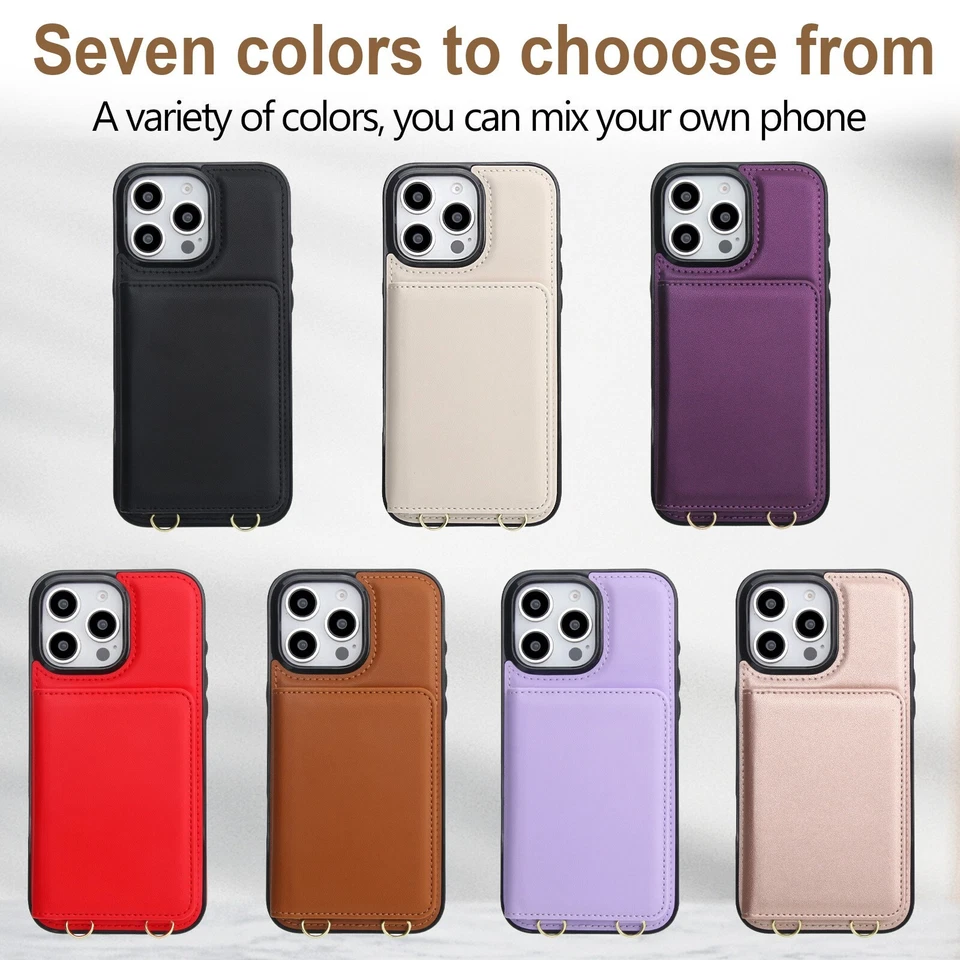 Crossbody shoulder belt back flip wallet leather case kickstand card holder - Image 3 of 4