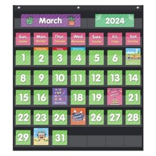 Classroom Monthly Calendar Pocket Chart with 71 Cards for Kids Learning for H...