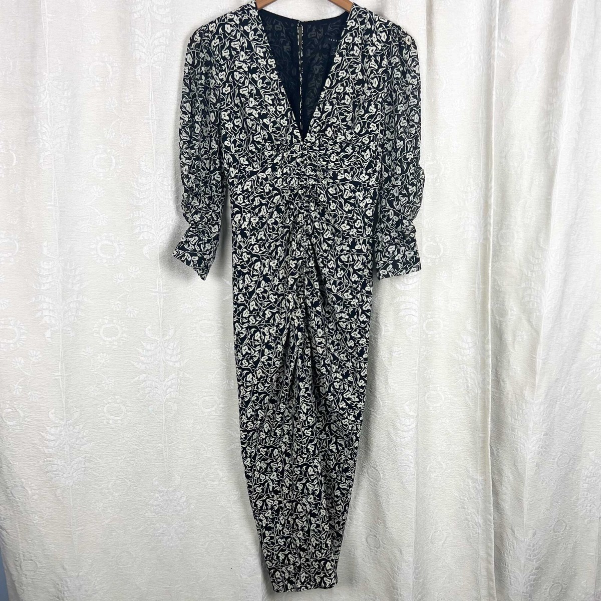 NWT Topshop IDOL v-neck ruched midi dress in black multi floral print 40s  style | eBay