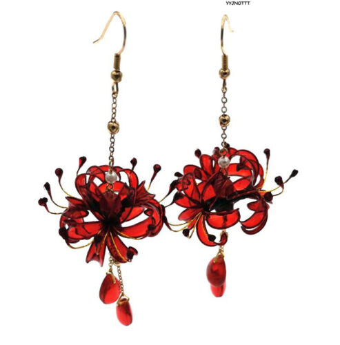 Hecho a mano Antiguo Hanfu Joyería Flor Colgante Pendiente Lycoris radiata Gancho para Oreja - Imagen 2 de 8
