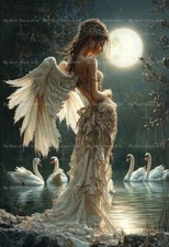 CAER IBORMEITH ART PRINT, Angel Swan Poster Celtic Goddess of Dreams Decor F334