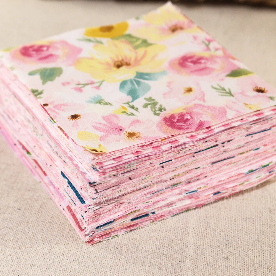 100 Sewing Pink Cotton Floral Quilting Fabric Squares Scraps Bundle Craft Diy - Image 2 of 4