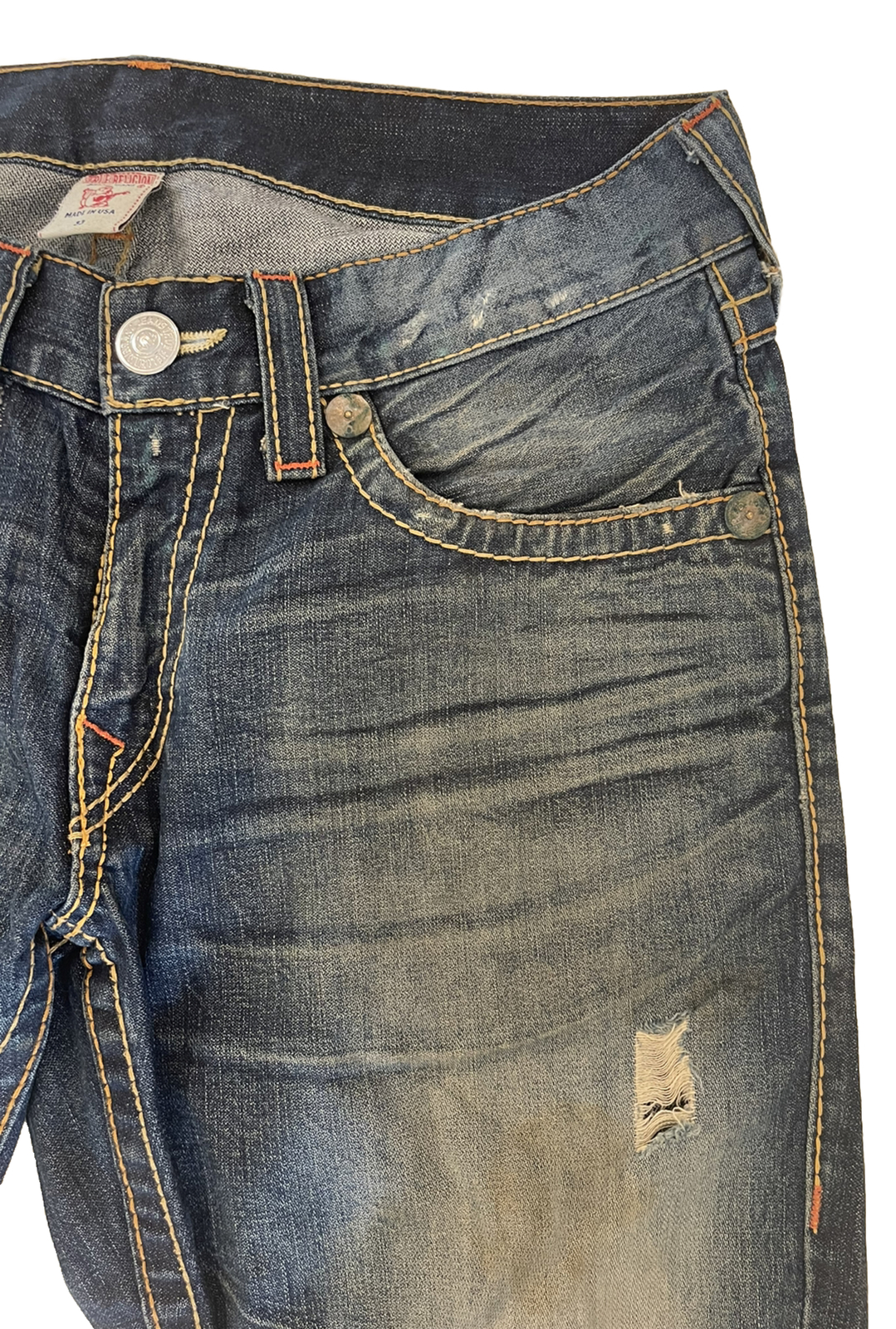 True Religion Jeans Mens Blue Dark Wash Rainbow Billy Bootcut Whisker Size 33 image 9