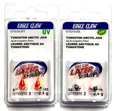Eagle Claw Tungsten Arctic Jig 1/12oz Size 10 Firetiger 2 Count and Glow 2 Count