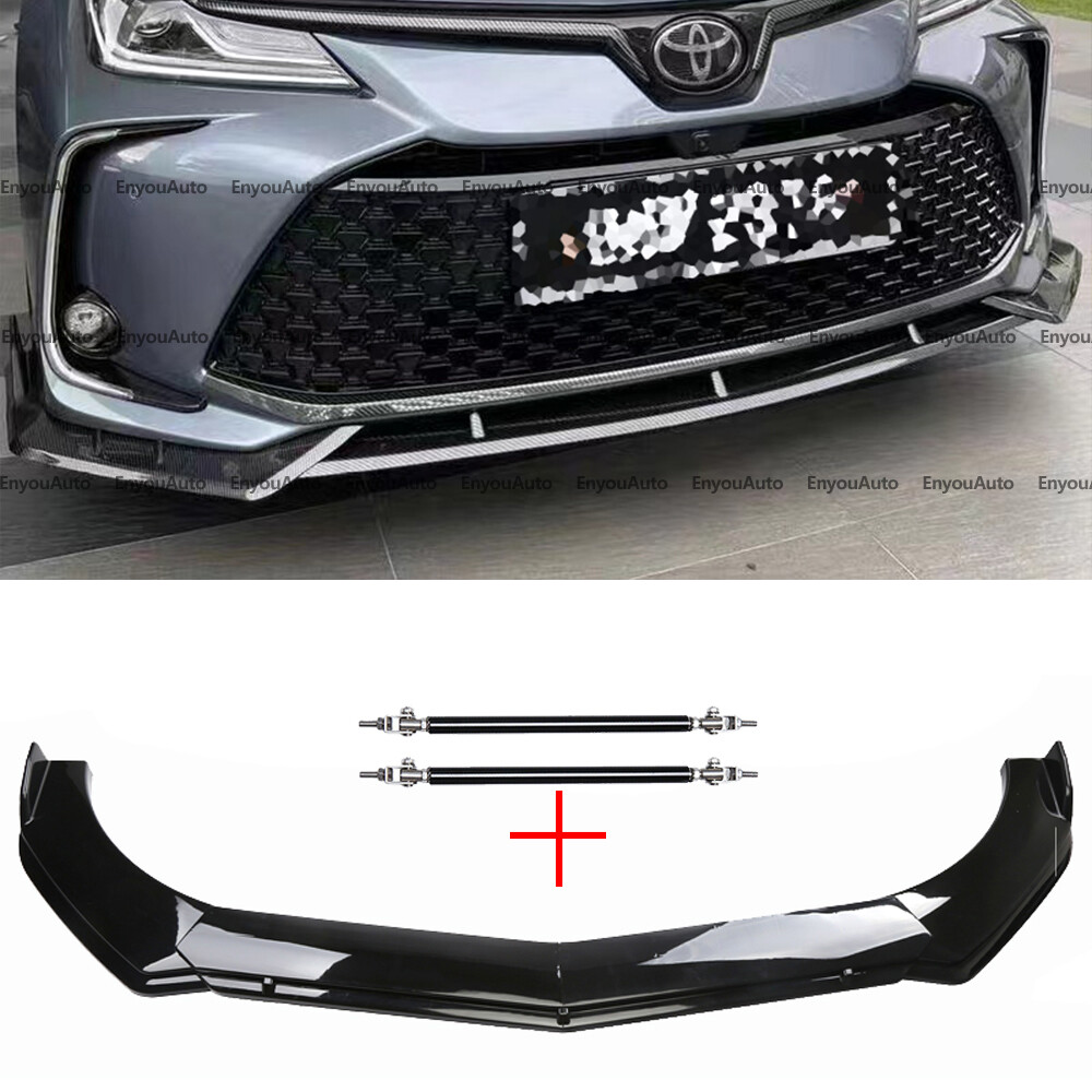 Glossy Black Front Bumper Lip Spoiler Splitter with Strut Rods for Toyota Camry