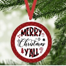 Merry Christmas Yall Round Christmas Tree Ceramic Ornament Handmade