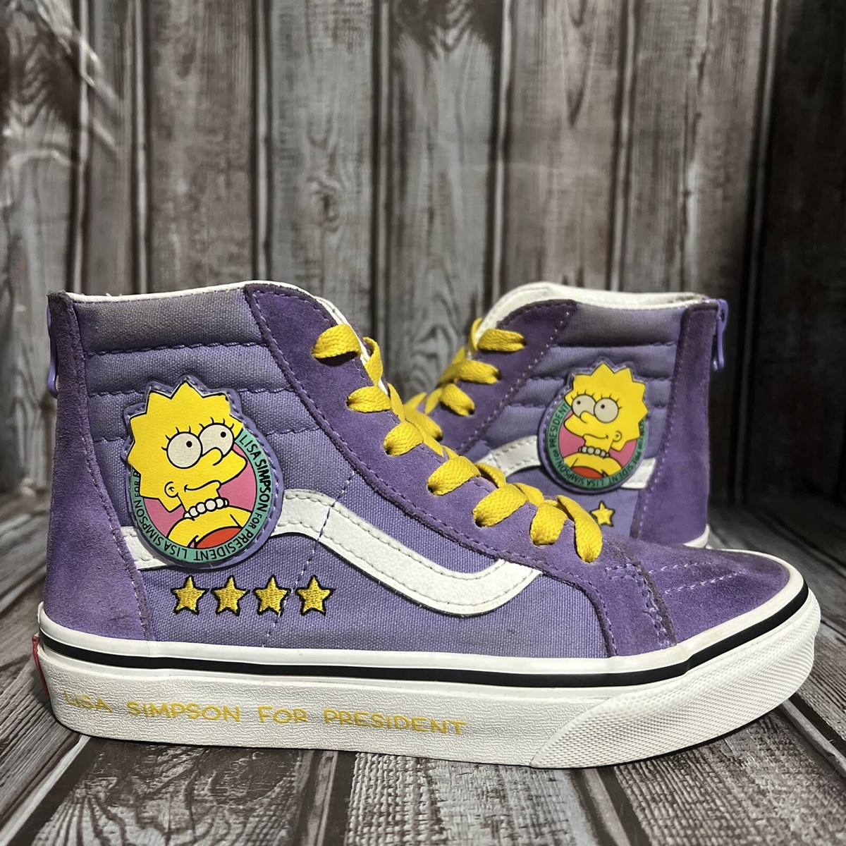 LiSA 靴 Vans Lisa Simpson For President Girls Purple Zip Back Shoes Size 2