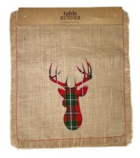 Jute Table Runner Holiday Deer Christmas Plaid 14x72 Country Rustic Primitive