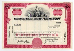 SPECIMEN - Duquesne Light Company Stock Certificate | eBay
