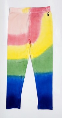 Polo RALPH LAUREN Girls 6x Spandex PANTS Multicolor Leggings OMBRE DIP DYE Pony 