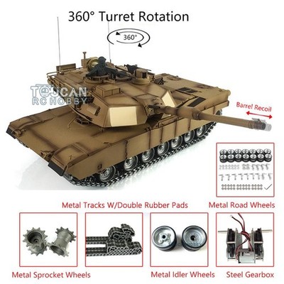 Henglong 1/16 7.0 Abrams RTR RC Tank 3918 360°Turret Barrel Recoil Metal Track