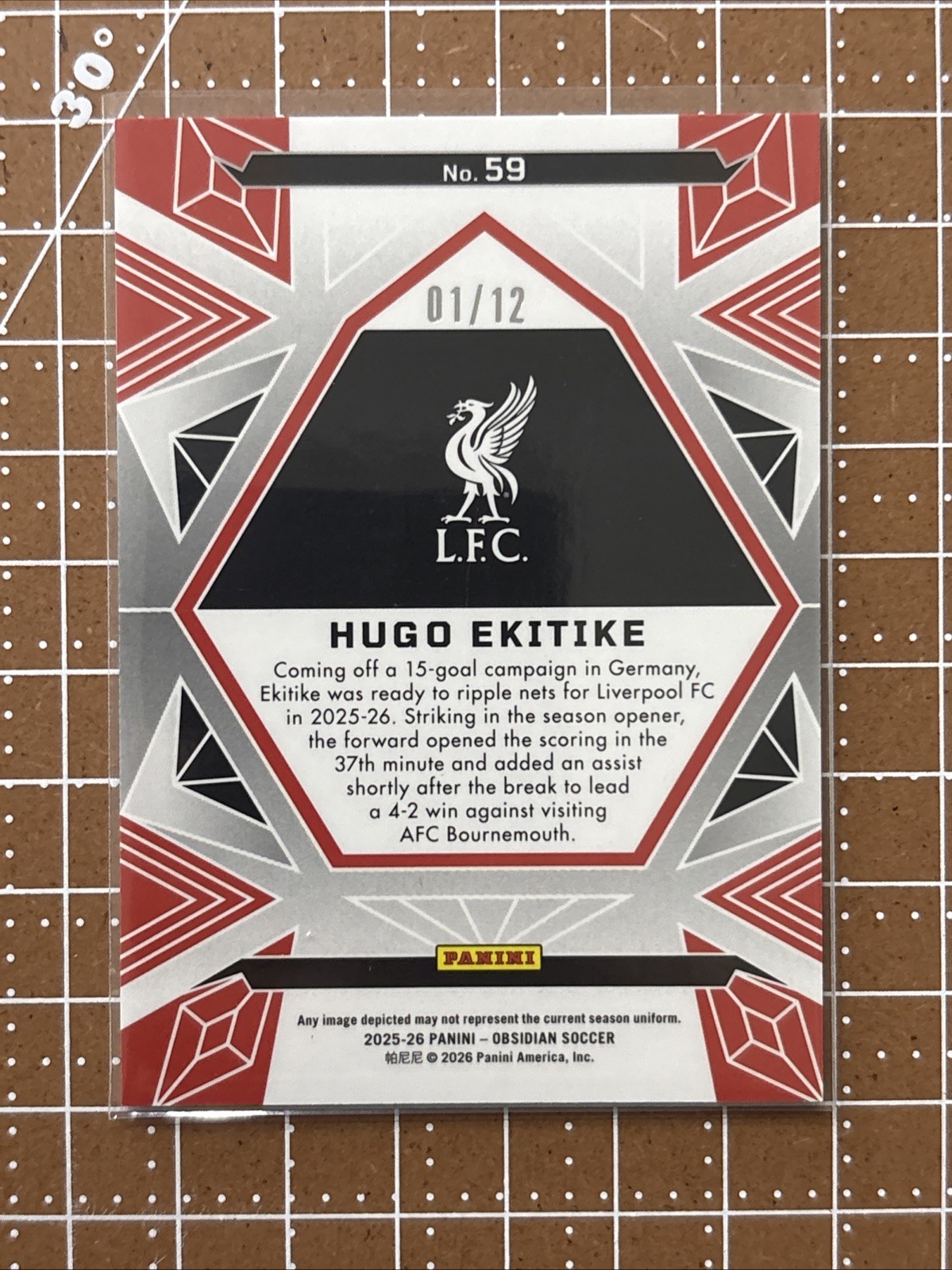 2025-26 Obsidian Soccer Hugo Ekitike Electric Etch Red /12 *BOOK END* view 2
