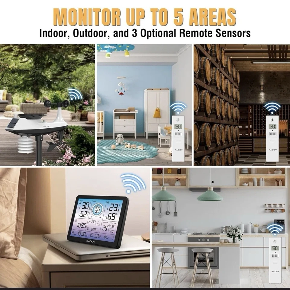 Raddy VP7 Weather Station Wireless Indoor Outdoor w/ 7.4'' Digital Color Display - Image 4 of 4