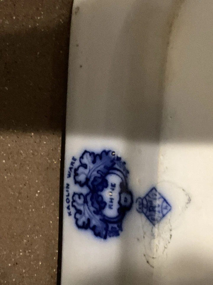 ANTIGUO PLATO DE LOZA THOMAS DIMMOCK & CO. CAOLÍN WARE FLOW AZUL 12x9 pulgadas Foto 3 de 3