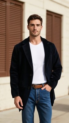 Vtg Hunters Run Black Suede Leather Blazer Jacket Men Sz Large Classic Western