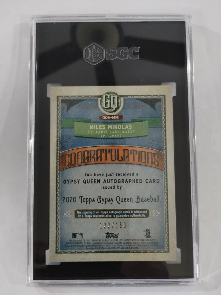 2020 Miles Mikolas Topps Gypsy Queen GQA-MMI AUTO Indigo 122/150 SGC 10/9 - Image 4 of 4