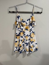 Trixxi Fit & Flare Mini Dress Women's M White Yellow Floral Sleeveless Stretch