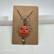 Halloween Jack-O -Lantern Pendant with Beaded Accents Autumn Jewelry Handmade