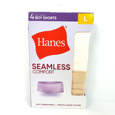 Hanes Seamless Comfort Girls Size L Soft Tagless Boy Shorts Underwear 4Pk