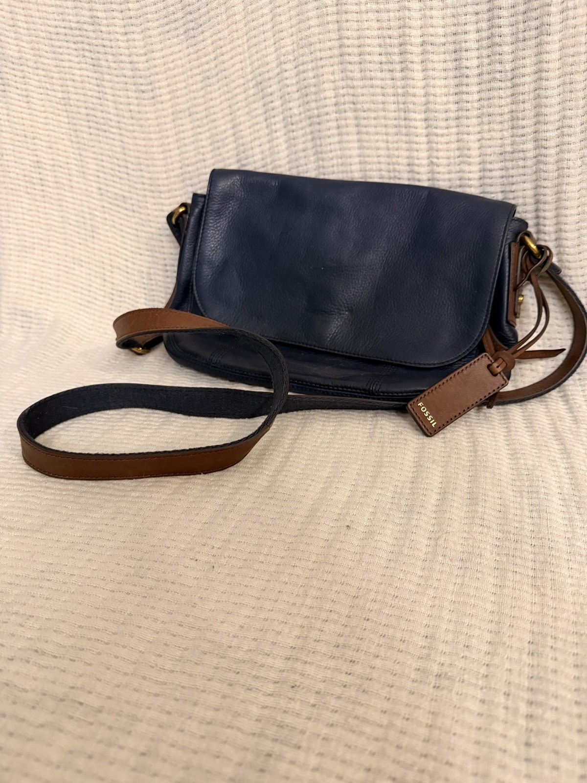 Fossil Navy Blue Crossbody Large Flap Bag 