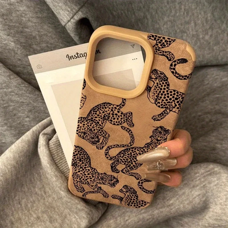Funda de teléfono de cuero con estampado de leopardo compatible con iPhone 17 16 15 14 13 12 Pro Foto 4 de 4