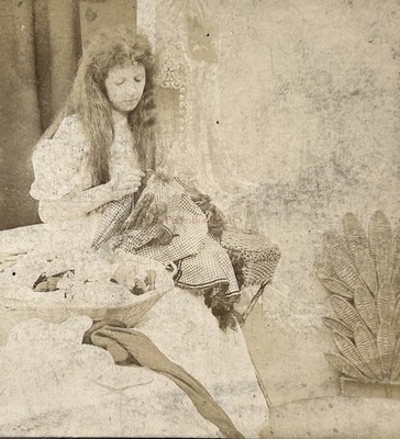Junge Frau Schneiderin Genre Szene Foto C1890 Stereo Vintage Citrate