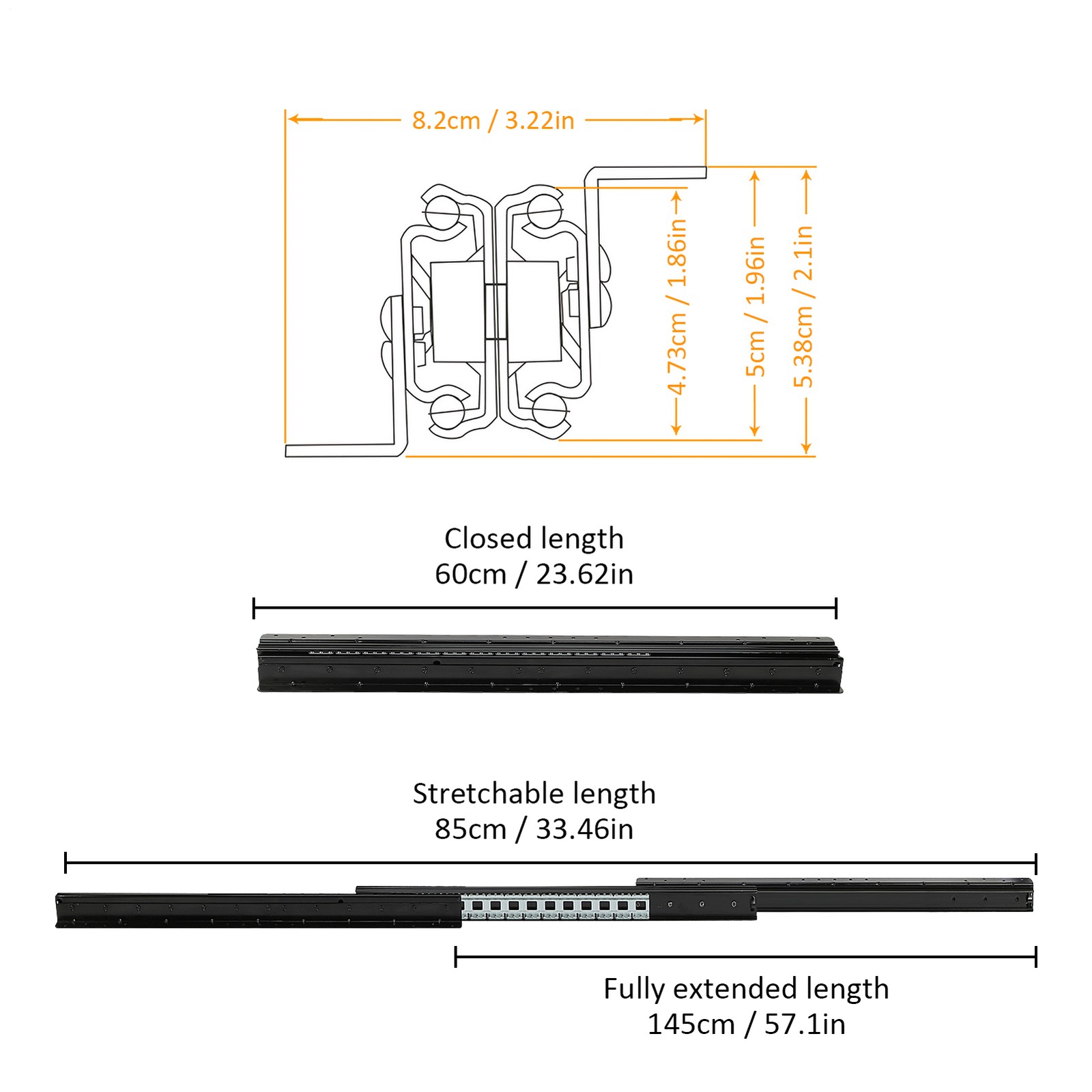 1pair Undermount Heavy Duty Drawer Slides Full Extension Bottom Mounted 23-39 In