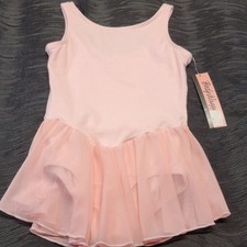 Body Wrappers Skirted Tank Leotard Dress Pink Scoop Neck Front  Back SZ 8-10