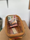 Longaberger Handwoven Small Slanted Basket Red Green Accents Liner & Protector — photo 2