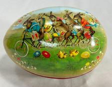 Vtg. Nestler JUMBO Paper Mache EASTER EGG Bunnies Candy Container 7" Germany