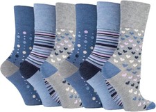 6 Diabetic Socks for Women, CUTE PATTERN Gentle Grip Ladies Sock ONE SIZE 4-7 UK