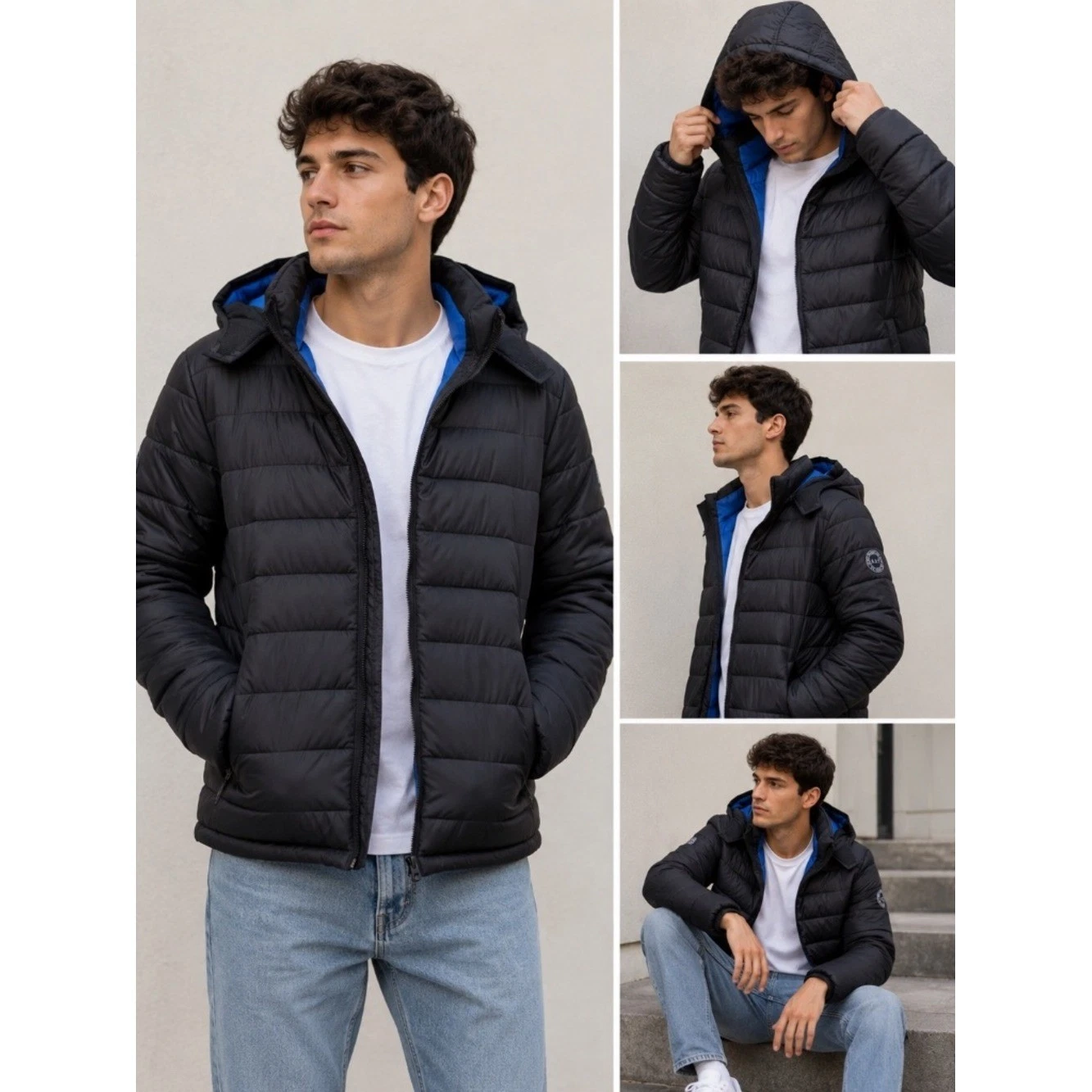 Abercrombie & Fitch Packable Puffer Jacket Men's Size S Black/Blue