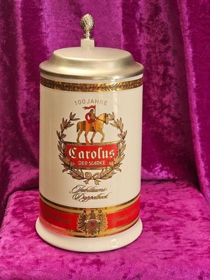 Sammelkrug Bierkrug m. Zinndeckel von 2001 Carolus der Starke Binding Bier