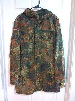 VTG  90's German Bundeswehr Flecktarn Camo Military Jacket W/Hood GR 12 Med-Long