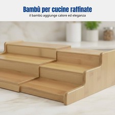 Portaspezie in bambù a 3 livelli, organizer espandibile, mensola da appoggio
