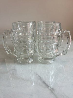 Vintage Mini Beer Stein Glass Set of 4 USA Paneled Dimple Mug Barware 4.5 