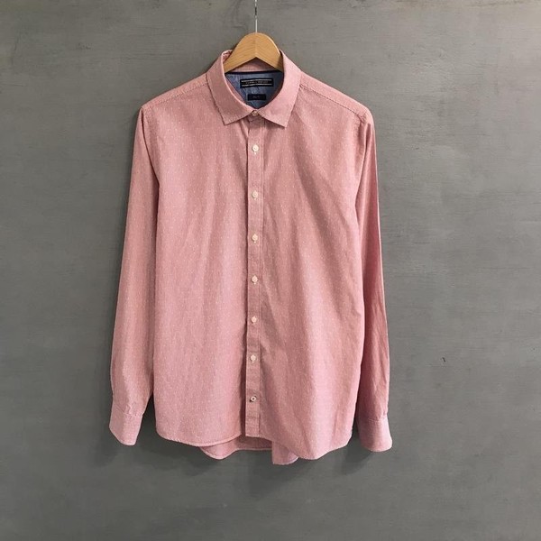 Men Tommy Hilfiger Shirt Pink Cotton 38 / M / 46 #1UJ4
