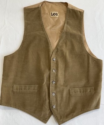 Vtg 60s Lee Corduroy Vest Separate Beige Tan Buttons Lined Made USA Western 46R
