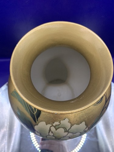 8" Gold Blumenvase unmarkiert kaltbemalt Chrysanthemen - Bild 4 von 9