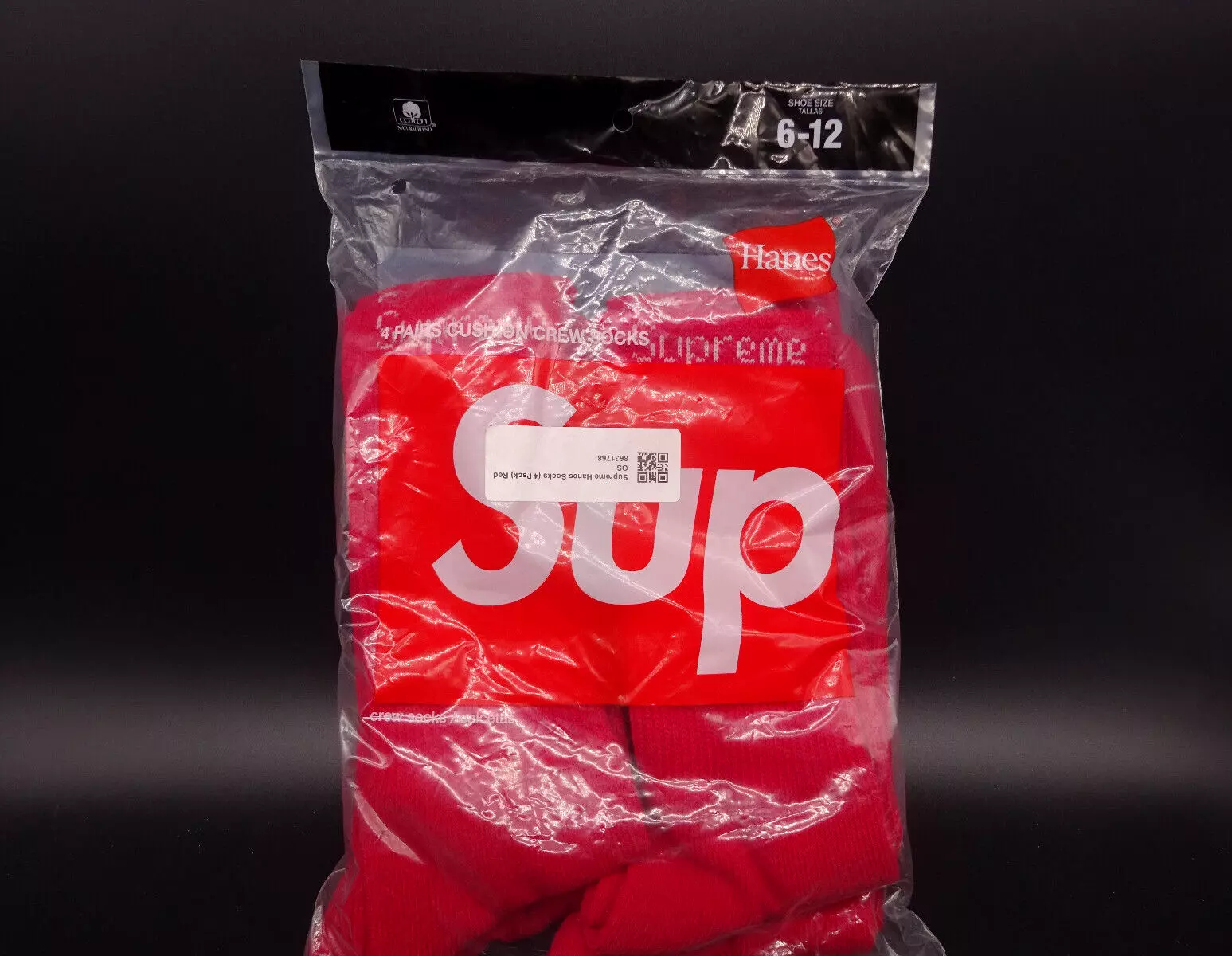 Chaussettes Supreme Hanes Cushion Crew, 4 paires rouges neuves 100% authentiques, taille 6 12