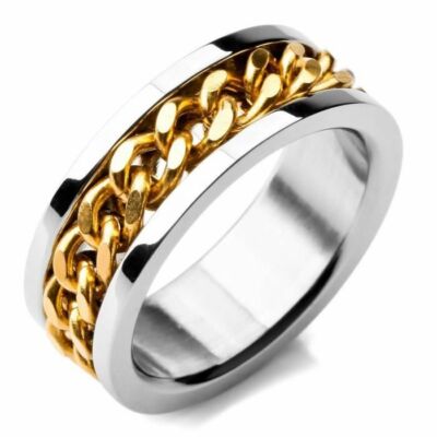 Ring Verlobung für Herren Damen Stahl Verkettet Dore Gold Ehering Billig