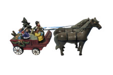 Vintage 1990s Ceramic Christmas Village Horse & Wagon Christmas Tree Presents