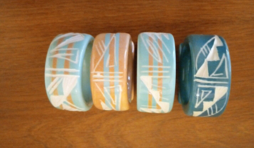 Lot of 4 Vintage Navajo Pottery Etched Napkin Rings Signed NAV USA - Picture 7 of 7